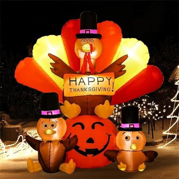 6FT Thanksgiving Turkey Inflatables Outdoor Decorations with